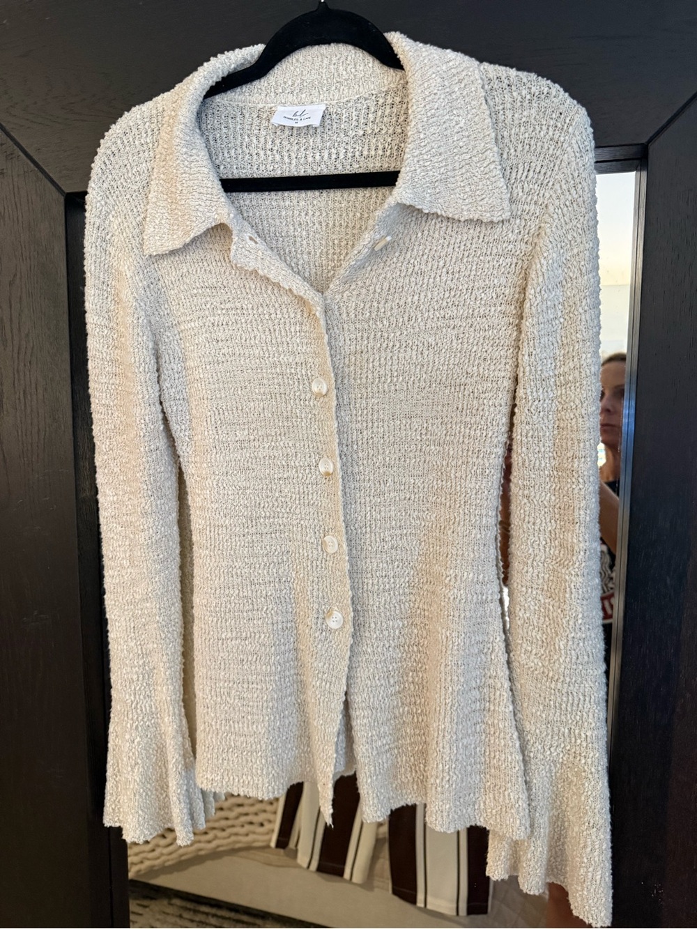 Cream Button-Front Knit Cardigan with Collar